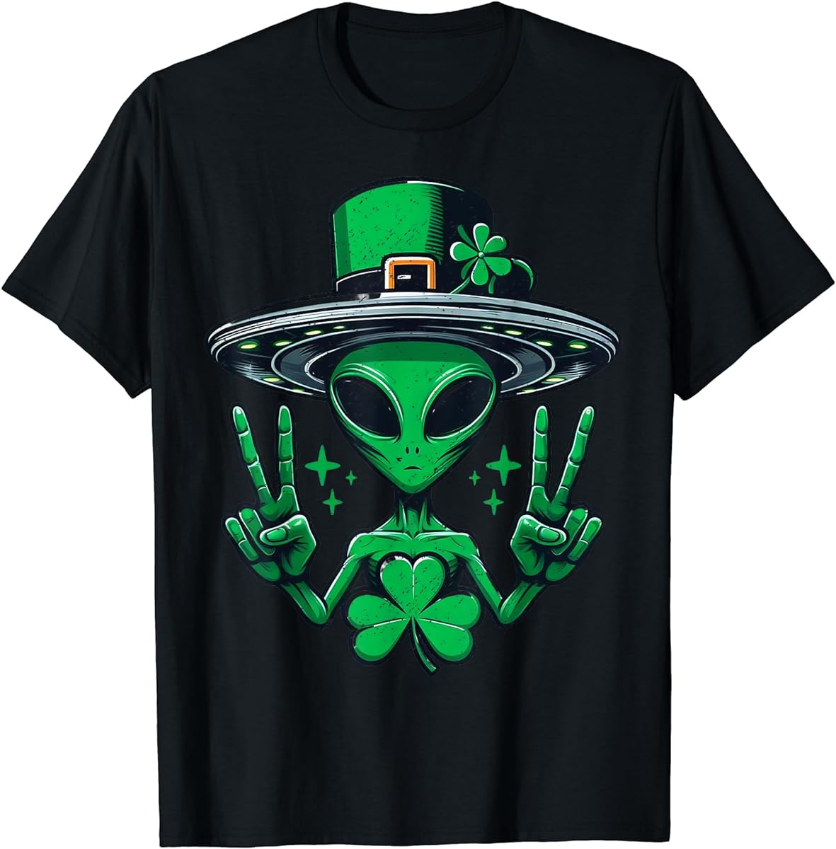 alien peace sign shamrock st patricks day ufo leprechaun hat t shirt sku 888635 item