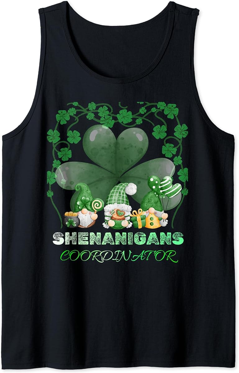 shenanigans coordinator shamrock st patricks day cute gnomes tank top sku 896032 item
