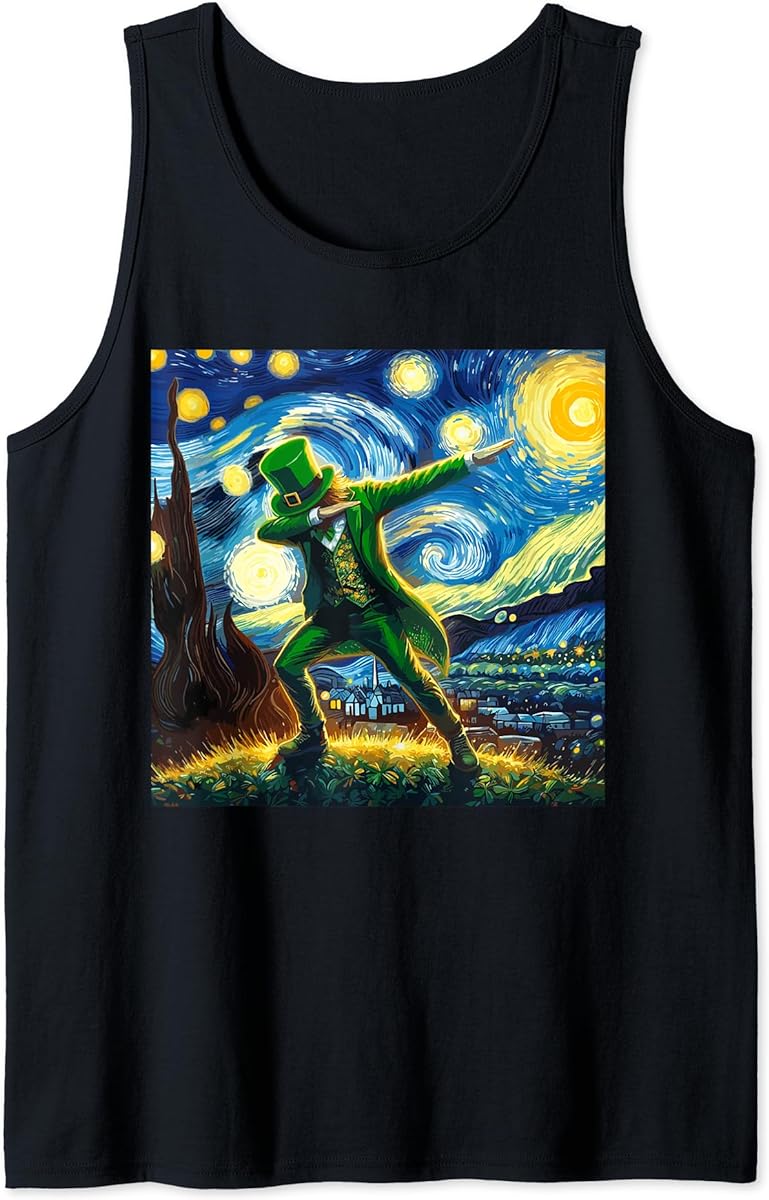 st patricks day dabbing leprechaun van gogh starry night art tank top sku 896315 item