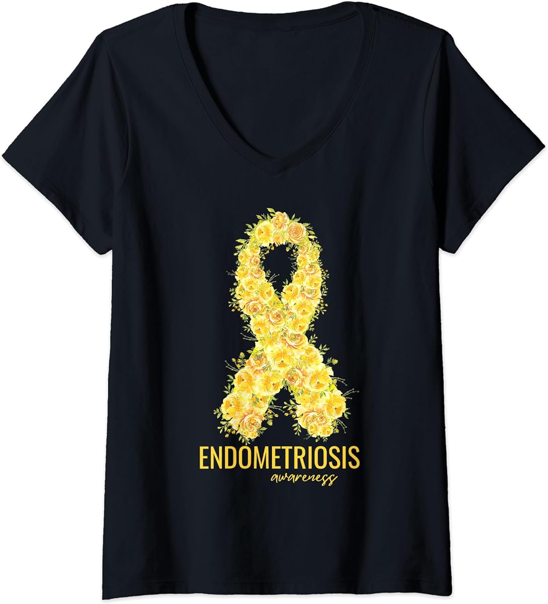 womens endometriosis awareness month 2024 yellow floral ribbon v neck t shirt sku 690566 item.jpg