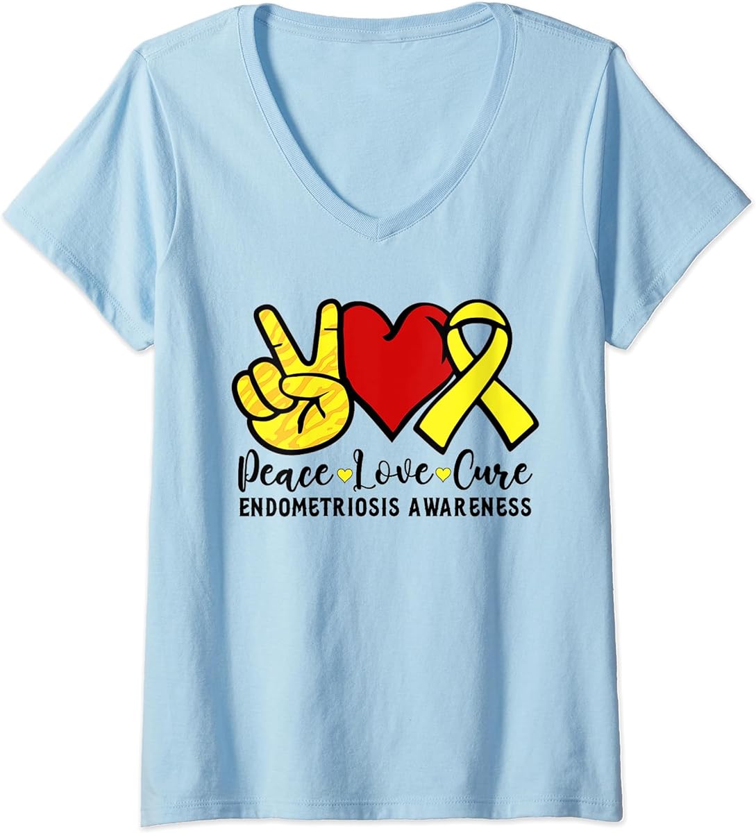womens endometriosis awareness peace love cure yellow ribbon v neck t shirt sku 691487 item.jpg