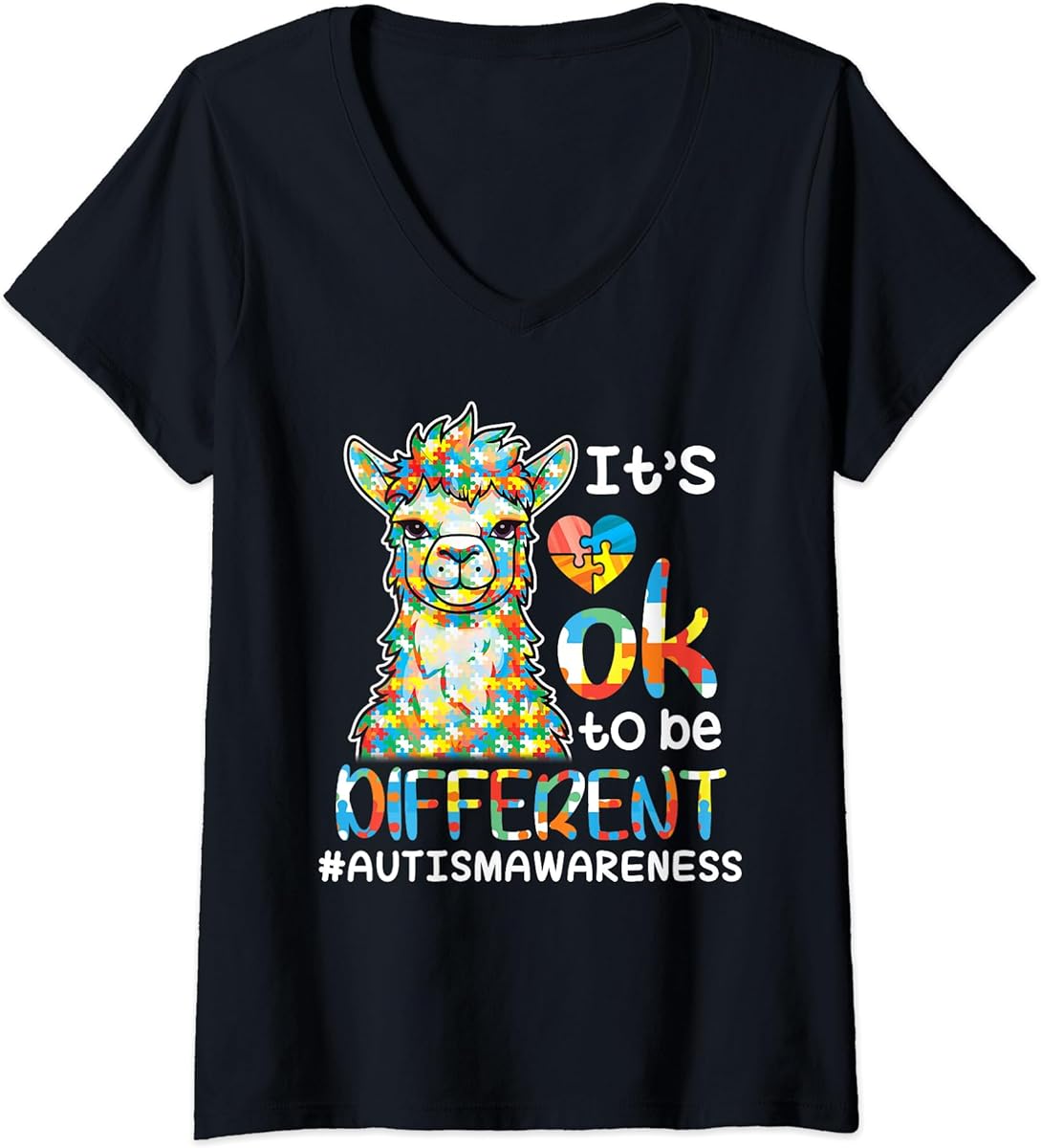 womens llama autistic its ok to be different autism support hope v neck t shirt sku 689956 item.jpg